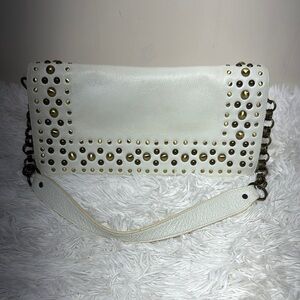 White Studded Hobo Bag with Gold Accents